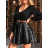 imageCUPSHE Womens Long Sleeve Fall Mini Dress V Neck High Waist A Line Ruffle Faux Leather DressBlackblack