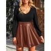 imageCUPSHE Womens Long Sleeve Fall Mini Dress V Neck High Waist A Line Ruffle Faux Leather DressBlackbrown