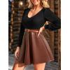 imageCUPSHE Womens Long Sleeve Fall Mini Dress V Neck High Waist A Line Ruffle Faux Leather DressBlackbrown