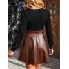 imageCUPSHE Womens Long Sleeve Fall Mini Dress V Neck High Waist A Line Ruffle Faux Leather DressBlackbrown
