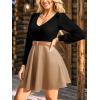 imageCUPSHE Womens Long Sleeve Fall Mini Dress V Neck High Waist A Line Ruffle Faux Leather DressBlackkhaki