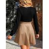 imageCUPSHE Womens Long Sleeve Fall Mini Dress V Neck High Waist A Line Ruffle Faux Leather DressBlackkhaki