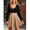 imageCUPSHE Womens Long Sleeve Fall Mini Dress V Neck High Waist A Line Ruffle Faux Leather DressBlackkhaki