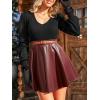 imageCUPSHE Womens Long Sleeve Fall Mini Dress V Neck High Waist A Line Ruffle Faux Leather DressBlackred