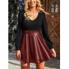imageCUPSHE Womens Long Sleeve Fall Mini Dress V Neck High Waist A Line Ruffle Faux Leather DressBlackred