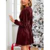 imageCUPSHE Womens Mini Party Dresses V Neck Button Long Sleeve Smocked Tunic Waist Casual Short Flowy Fall Cocktail DressBurgundy