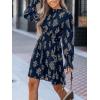 imageCUPSHE Womens Mock Neck Floral Mini Fall Dress Long Ruffle Sleeve Elastic Waist Smocked Casual Flowying Mini DressesNavy Floral