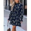 imageCUPSHE Womens Mock Neck Floral Mini Fall Dress Long Ruffle Sleeve Elastic Waist Smocked Casual Flowying Mini DressesNavy Floral