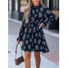 imageCUPSHE Womens Mock Neck Floral Mini Fall Dress Long Ruffle Sleeve Elastic Waist Smocked Casual Flowying Mini DressesNavy Floral
