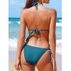 imageCUPSHE Womens One Piece Swimsuit Bathing Suit Halter Cutout Pluning Neck Backless Self Tie TexturedDark Teal Blue
