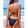 imageCUPSHE Womens One Piece Swimsuit Bathing Suit Halter Cutout Pluning Neck Backless Self Tie TexturedNavy Blue