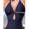 imageCUPSHE Womens One Piece Swimsuit Bathing Suit Halter Cutout Pluning Neck Backless Self Tie TexturedNavy Blue