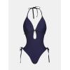 imageCUPSHE Womens One Piece Swimsuit Bathing Suit Halter Cutout Pluning Neck Backless Self Tie TexturedNavy Blue