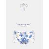 imageCUPSHE Womens One Piece Swimsuit Bathing Suit Halter Cutout Pluning Neck Backless Self Tie TexturedWhiteBlue Floral