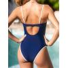 imageCUPSHE Womens One Piece Swimsuit Bathing Suit Square Neck Cutout Back Hook Color Block Cheeky BottomNavy BlueWhite
