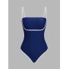 imageCUPSHE Womens One Piece Swimsuit Bathing Suit Square Neck Cutout Back Hook Color Block Cheeky BottomNavy BlueWhite