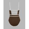 imageCUPSHE Womens One Piece Swimsuit Scoop Neck Bathing Suit Keyhole Cutout Color Block Adjustable Straps SwimwearBrownWhite