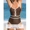 imageCUPSHE Womens One Piece Swimsuit Scoop Neck Bathing Suit Keyhole Cutout Color Block Adjustable Straps SwimwearBrownWhite