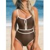imageCUPSHE Womens One Piece Swimsuit Scoop Neck Bathing Suit Keyhole Cutout Color Block Adjustable Straps SwimwearBrownWhite