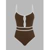 imageCUPSHE Womens One Piece Swimsuit Scoop Neck Bathing Suit Keyhole Cutout Color Block Adjustable Straps SwimwearBrownWhite