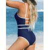 imageCUPSHE Womens One Piece Swimsuit Scoop Neck Bathing Suit Keyhole Cutout Color Block Adjustable Straps SwimwearNavy BlueWhite
