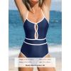 imageCUPSHE Womens One Piece Swimsuit Scoop Neck Bathing Suit Keyhole Cutout Color Block Adjustable Straps SwimwearNavy BlueWhite