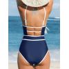 imageCUPSHE Womens One Piece Swimsuit Scoop Neck Bathing Suit Keyhole Cutout Color Block Adjustable Straps SwimwearNavy BlueWhite