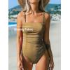 imageCUPSHE Womens One Piece Swimsuit Tummy Control Square Neck Bathing Suit Ruched Adjustable StrapsGolden Brown