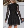 imageCUPSHE Womens Sheer Insert Scallop Trim Lace Coaktail Dress Long Sleeve Flared ALine Mini DressesBlack