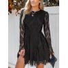 imageCUPSHE Womens Sheer Insert Scallop Trim Lace Coaktail Dress Long Sleeve Flared ALine Mini DressesBlack