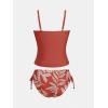 imageCUPSHE Womens Tankini Sets Two Piece Swimsuit Scoop Neck Ruched Adjustable Straps Drawstring Mid RiseBrick RedLeaf