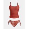 imageCUPSHE Womens Tankini Sets Two Piece Swimsuit Scoop Neck Ruched Adjustable Straps Drawstring Mid RiseBrick RedLeaf