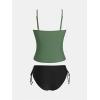 imageCUPSHE Womens Tankini Sets Two Piece Swimsuit Scoop Neck Ruched Adjustable Straps Drawstring Mid RiseDark GreenBlack
