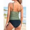 imageCUPSHE Womens Tankini Sets Two Piece Swimsuit Scoop Neck Ruched Adjustable Straps Drawstring Mid RiseDark GreenBlack