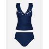 imageCUPSHE Womens Tankini Sets Two Piece Swimsuit V Neck Ruffled Adjustable Straps Ruched XS4XLNavy Blue