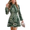 imageCUPSHE Ruffle Fall Dress for Women Geometric Stand Collar Long Sleeve Back Tie Cutout Smocked Mini DressesGreen