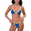 imageCUPSHE Womens Bikini Sets Two Piece Swimsuit Low Rise Halter Neck Self Tied Straps Bathing Suits Glitter ColorblockRoyal BlueYellow