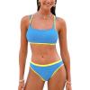 imageCUPSHE Womens Bikini Sets Two Piece Swimsuit Square Neck Colorblock Bathing Suits Adjustable Double StrapsSky BlueYellow