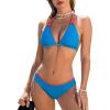 imageCUPSHE Womens Bikini Sets Two Piece Swimsuit V Neck Halter Knotted Colorblock Back Self Tie Triangle Bathing SuitBlueOrange