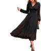 imageCUPSHE Womens Fall V Neck Long Sleeve Maxi Dresses Smocked Waist Elegant Cocktail Wedding Guest DressBlack
