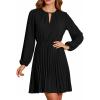 imageCUPSHE Womens Fall Wedding Guest Dresses Pleated Flowy Mini Dress Long Sleeve Keyhole Neck Short DressBlack