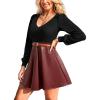 imageCUPSHE Womens Long Sleeve Fall Mini Dress V Neck High Waist A Line Ruffle Faux Leather DressBlackred