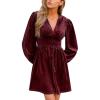 imageCUPSHE Womens Mini Party Dresses V Neck Button Long Sleeve Smocked Tunic Waist Casual Short Flowy Fall Cocktail DressBurgundy