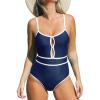 imageCUPSHE Womens One Piece Swimsuit Scoop Neck Bathing Suit Keyhole Cutout Color Block Adjustable Straps SwimwearNavy BlueWhite