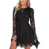 imageCUPSHE Womens Sheer Insert Scallop Trim Lace Coaktail Dress Long Sleeve Flared ALine Mini DressesBlack