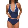 imageCUPSHE Womens Tankini Sets Halter V Neck Two Piece Bathing Suits Adjustable Straps Mid Rise SwimwearNavy Blue