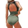imageCUPSHE Womens Tankini Sets High Neck Mesh Cutout Back Hook Swimwear Two Piece Bathing SuitsOlive Green