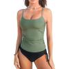 imageCUPSHE Womens Tankini Sets Two Piece Swimsuit Scoop Neck Ruched Adjustable Straps Drawstring Mid RiseDark GreenBlack
