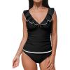 imageCUPSHE Womens Tankini Sets Two Piece Swimsuit V Neck Ruffled Adjustable Straps Ruched XS4XLBlack