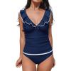 imageCUPSHE Womens Tankini Sets Two Piece Swimsuit V Neck Ruffled Adjustable Straps Ruched XS4XLNavy Blue